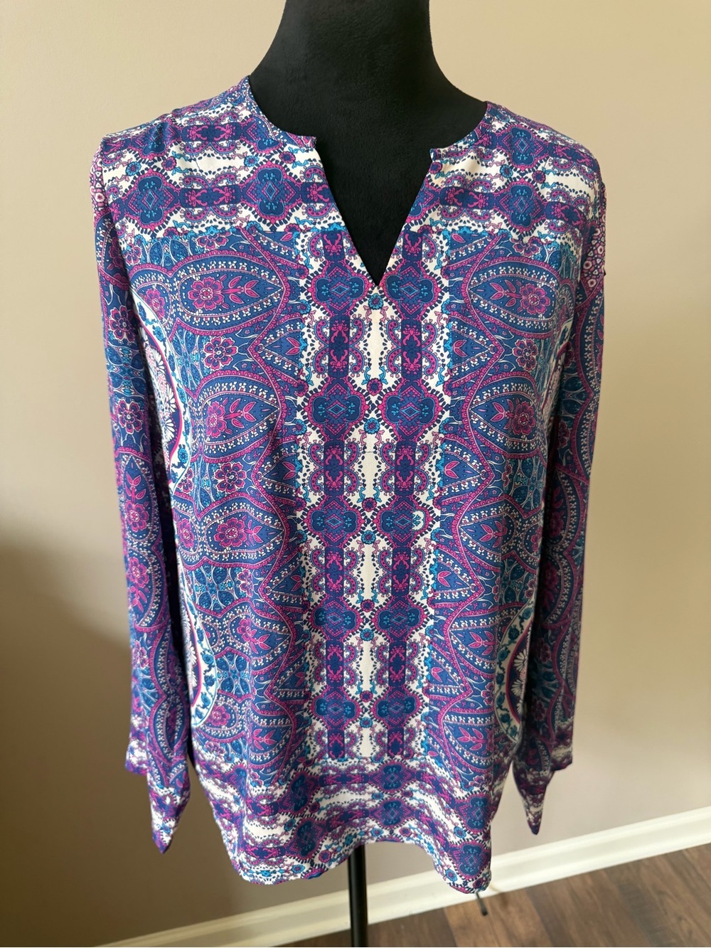 The Limited Purple & Blue Print Long Sleeve Blouse LGE